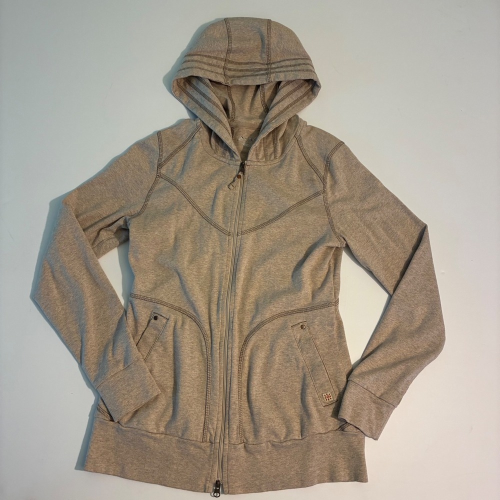 Royal Robbins Womens Small Tan Full Zip Cotton Hoodie Curved Seams ROYCL-S30